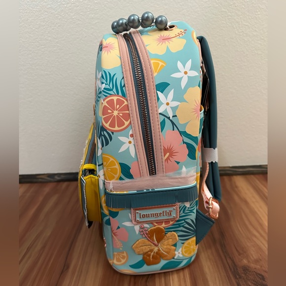 NWT Loungefly Floral Embroidered Citrus Lemon Accent Backpack - Blue - Picture 6 of 7